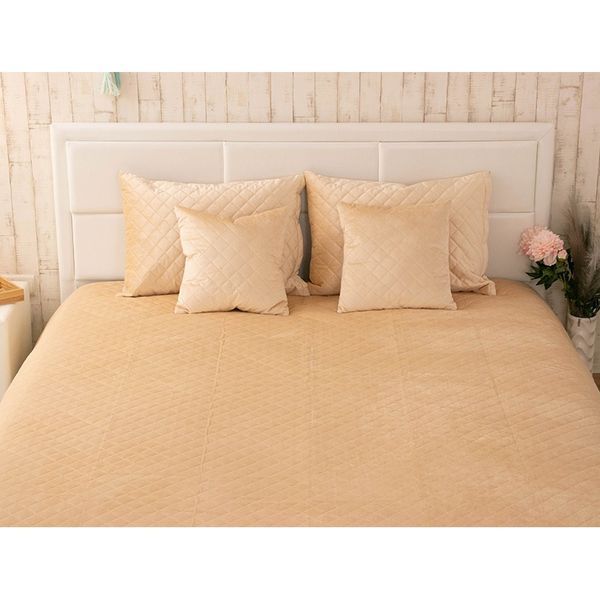 Двустороннее декоративное покрывало Velour Ромб, 180x220 см, Двуспальное, Beige Бежевый 340.55_Beige_ромб фото