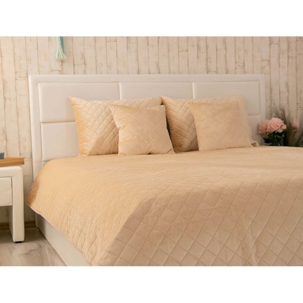 Двустороннее декоративное покрывало Velour Ромб, 180x220 см, Двуспальное, Beige Бежевый 340.55_Beige_ромб фото