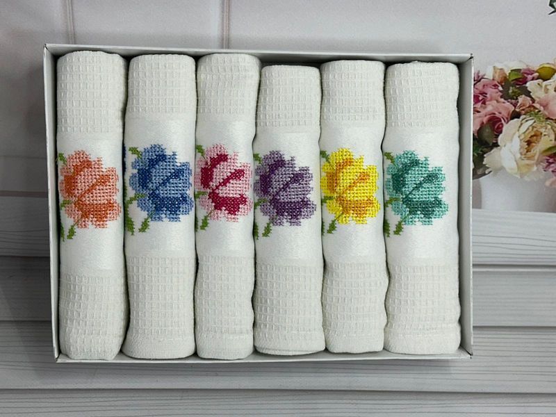 Вафельные кухонные полотенца Hamdi белые 45х70 см, 6 шт/уп Sul-5677 фото