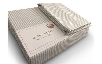 Простыня на резинке серая в наборе с наволочками U-tek хлопок Stripe 10 Grey 200х220 posmar68859 фото