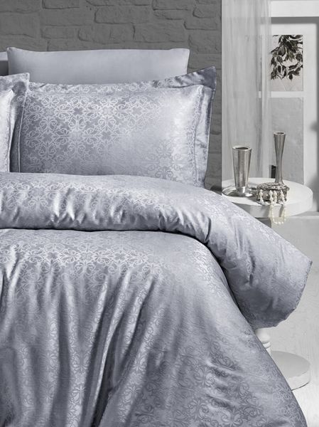 Комплект постільної білизни First Choice Jacquard Satin Lamone JS-141-Lamone-Gri-Полуторний фото