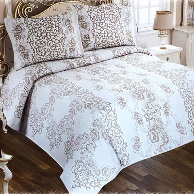 Жакардове покривало з наволочками My Bed "Eda", Бежево-сірий My_bed_4 фото