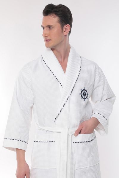 Чоловічий вафельний халат Maison D'or Marine Navy бавовна розмір L (50) Marine White L фото