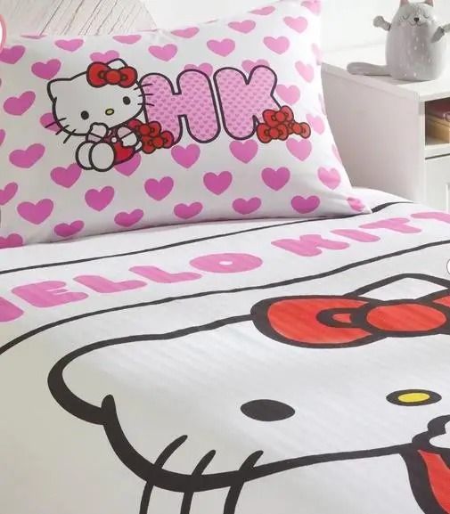 Односпальний комплект з покривалом-піке TAC Hello Kitty Love / простирадло на резинці 60304714 фото