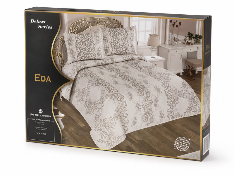 Жаккардовое покрывало с наволочками My Bed, "Eda", Бежево-серый My_bed_4 фото