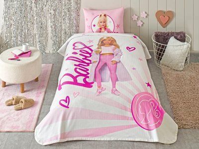 Летний односпальный комплект с покрывалом-пике TAC Barbie Light / простынь на резинке tac_60317616 фото
