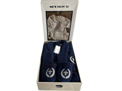 Чоловічий махровий халат з тапочками Maison D'or Seymour seymour-navy-xl фото