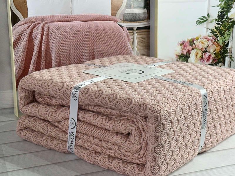Zeynep персиковый вязаный акриловый плед Romeo Home Турция Sul-5651 фото