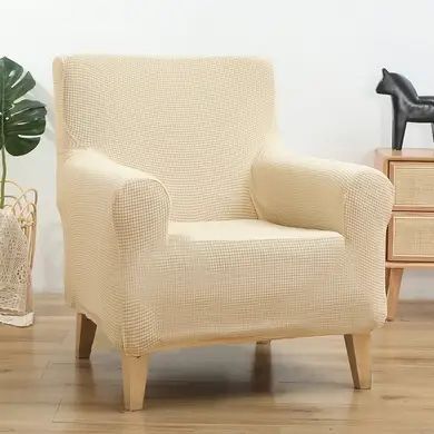 Чохол на крісло трикотаж жакардовий Homytex Кремовий HT-384835-1 фото