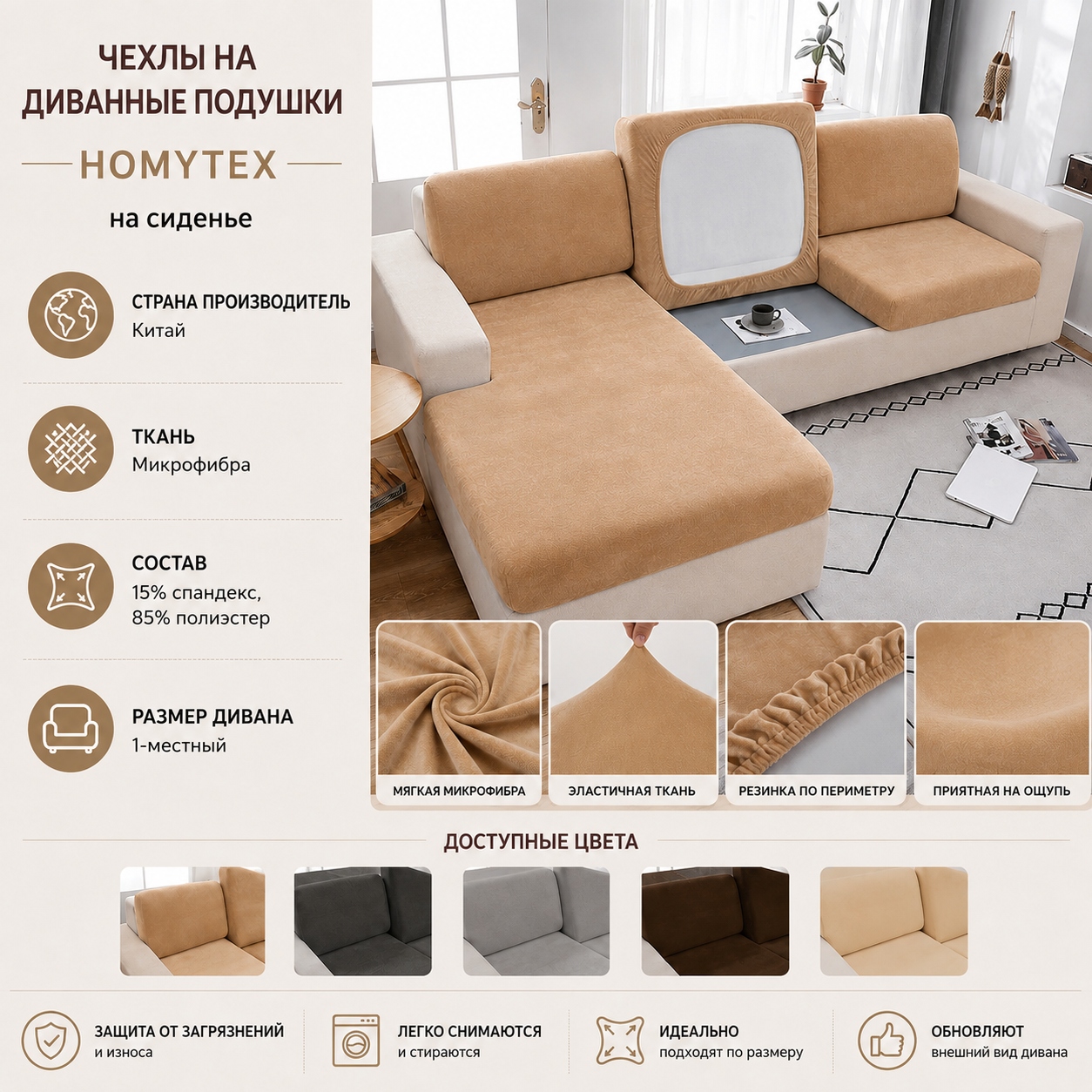 Инфографика Чехлы на диванные подушки - сидушки Homytex 50*70 (50/70) +20 см