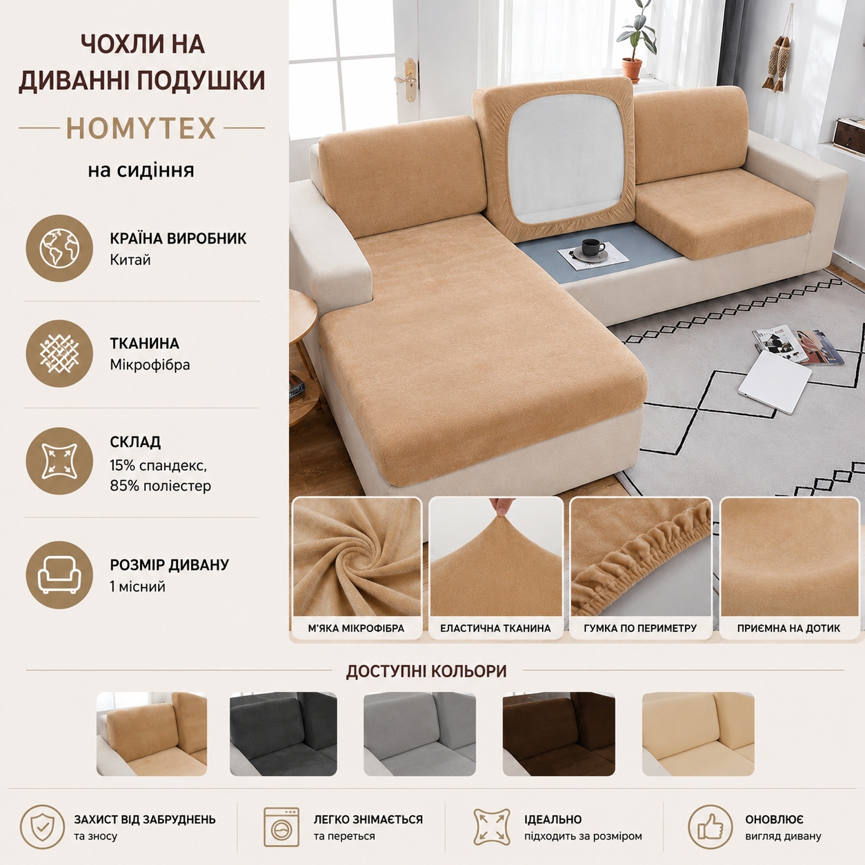Інфографіка Чохли на диванні подушки - сидіння Homytex 50*70 (50/70) +20 см