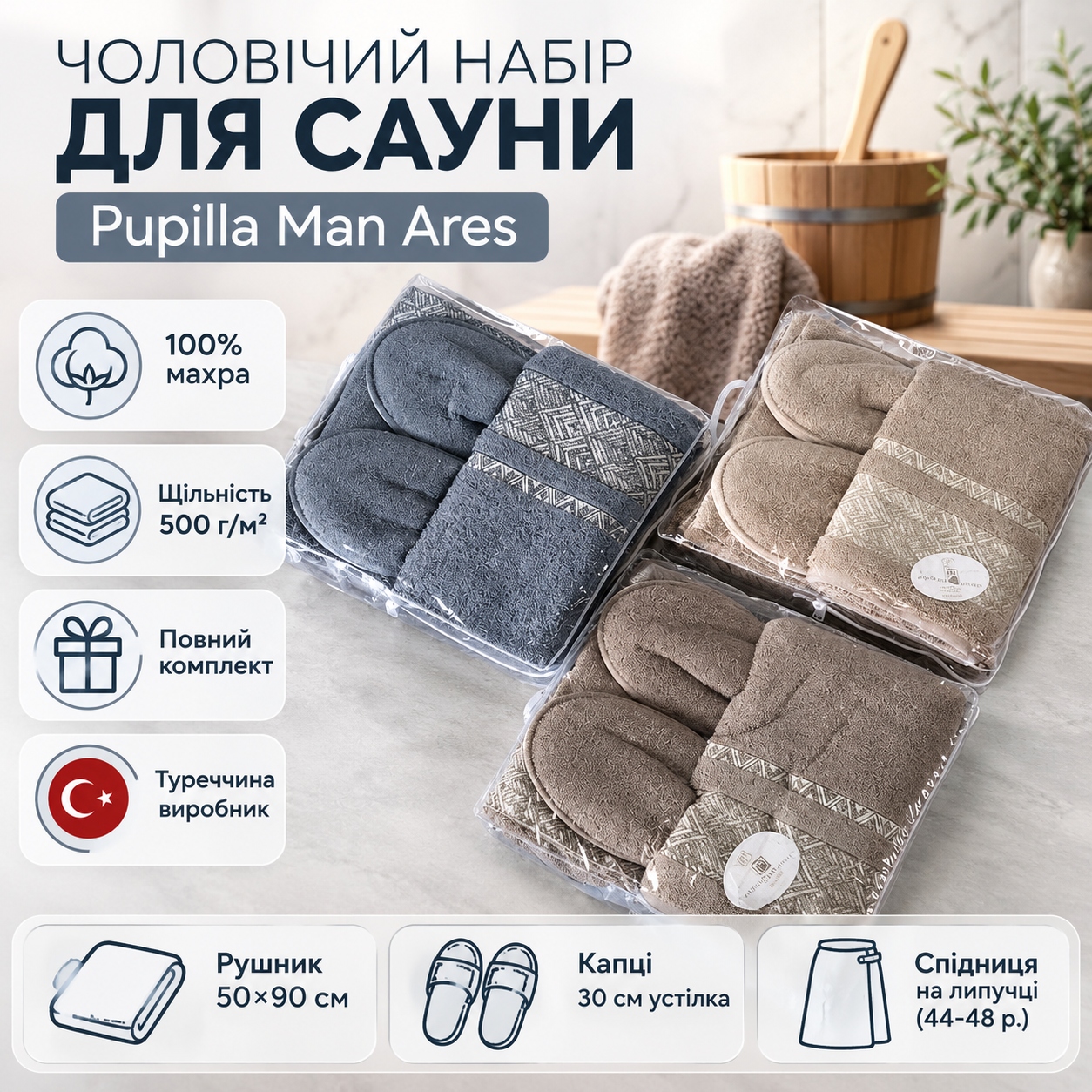 Інфографіка Чоловічий набір для сауни Pupilla Man Ares