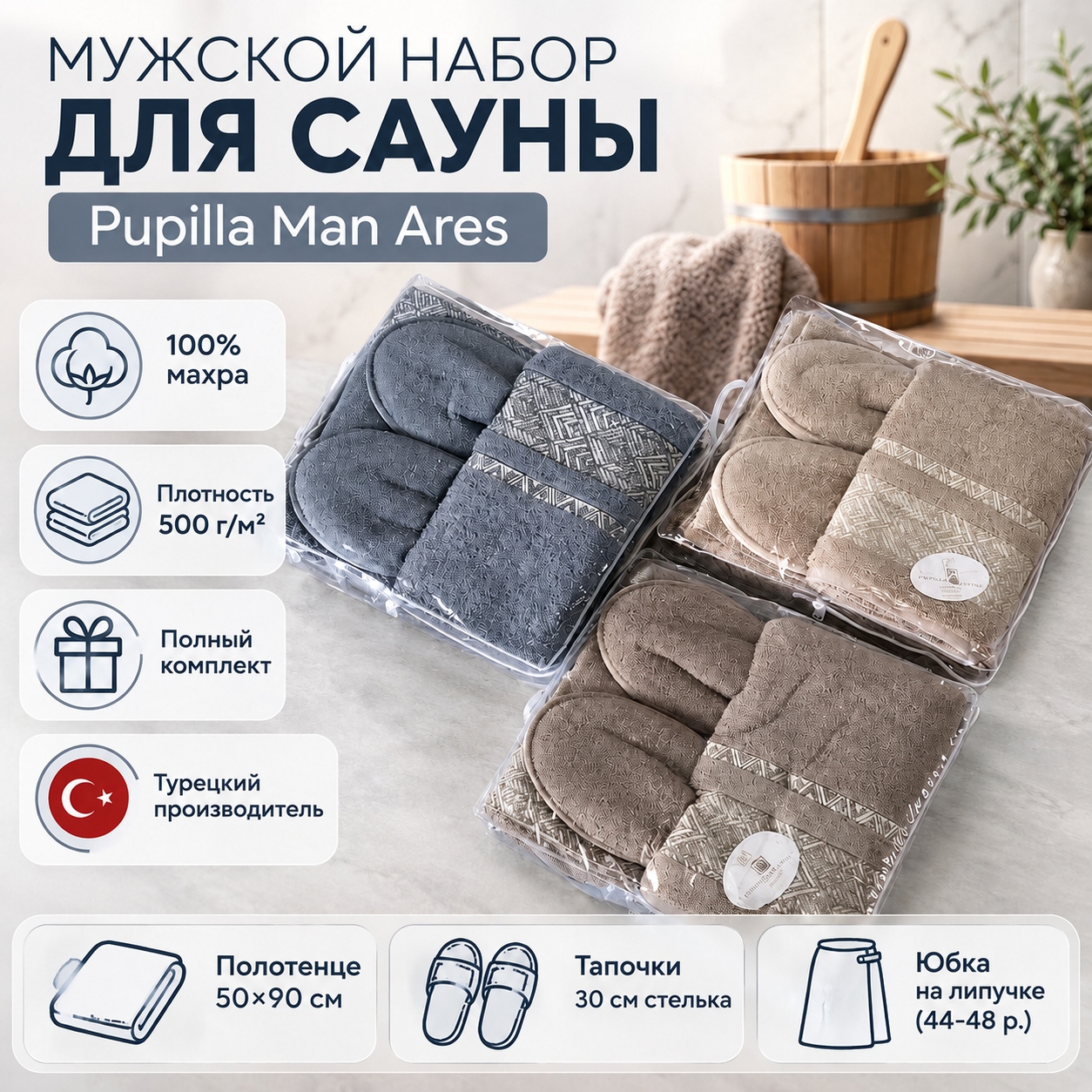Инфографика Мужской набор для сауны Pupilla Man Ares