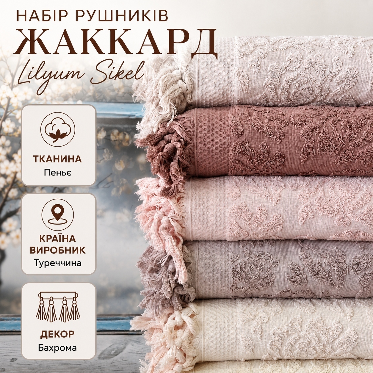 Інфографіка Набір рушників Жаккард Lilyum Sikel 6 шт