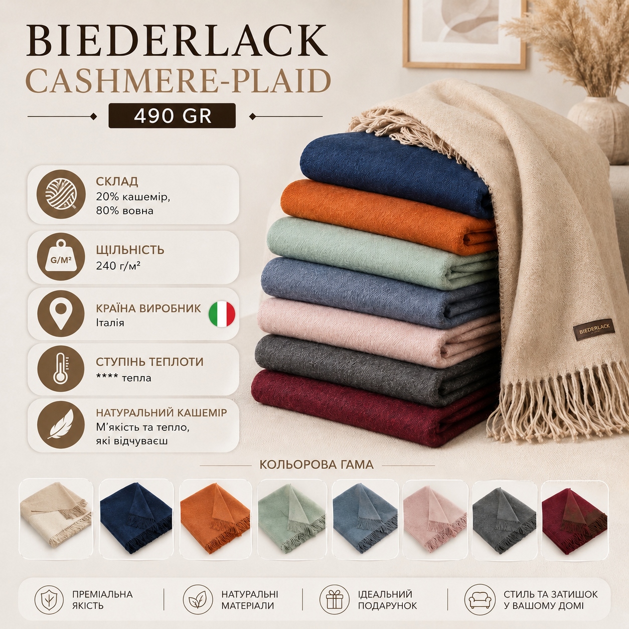 Інфографіка Плед Biederlack Cashmere-Plaid 490 GR
