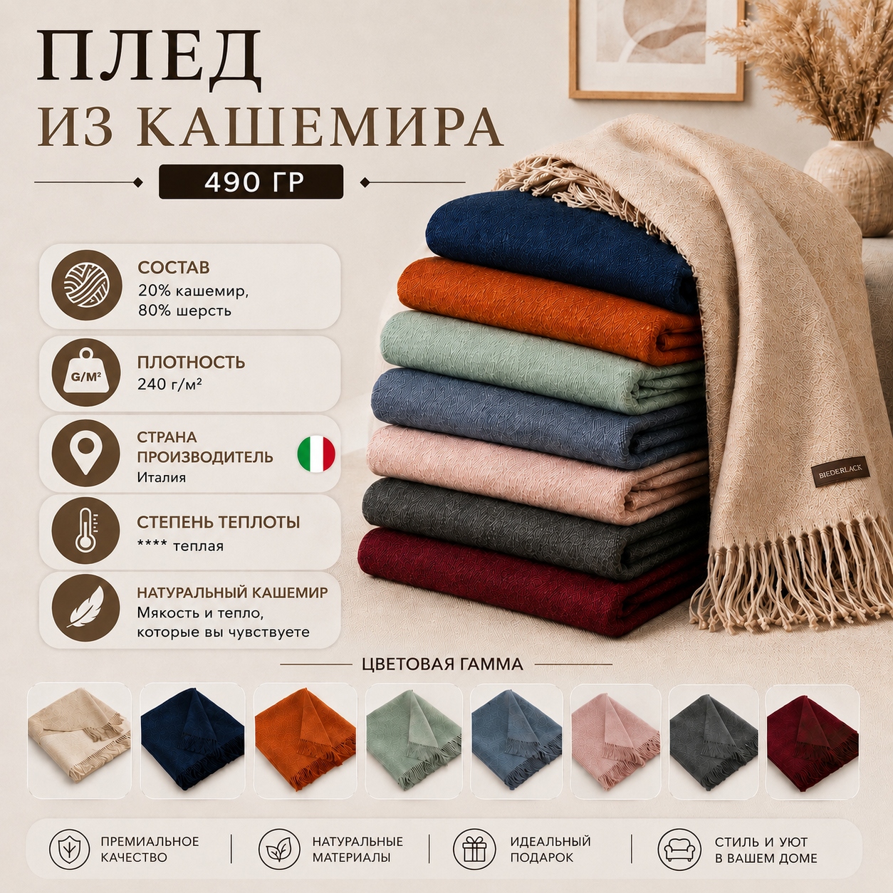 Инфографика Плед Biederlack Cashmere-Plaid 490 GR
