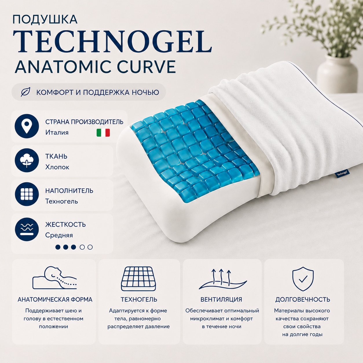 Инфографика Подушка TECHNOGEL Anatomic Curve