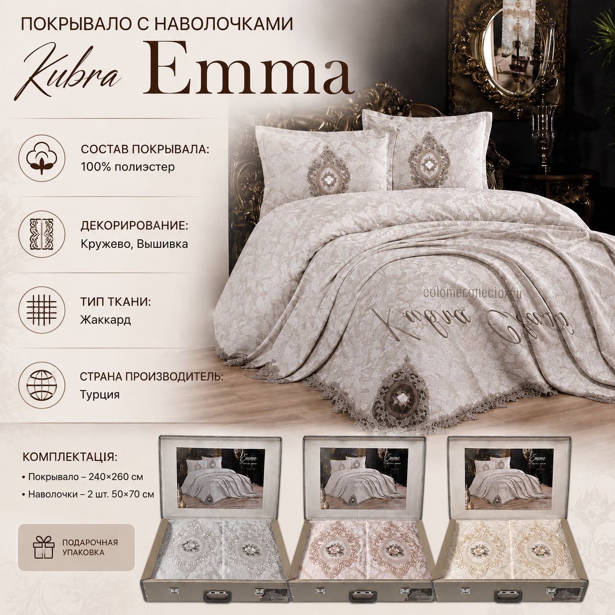 Инфографика Покрывало с наволочками Kubra Emma