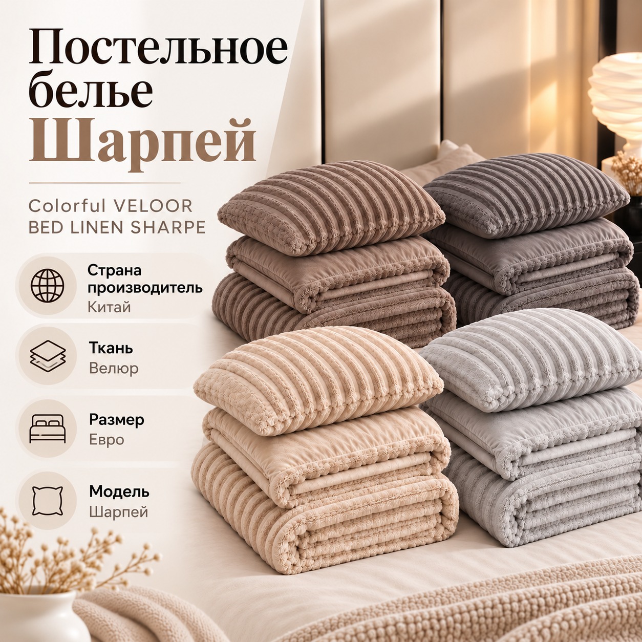 Инфографика Постельное белье Шарпей Colorful VELOOR BED LINEN SHARPE Евро