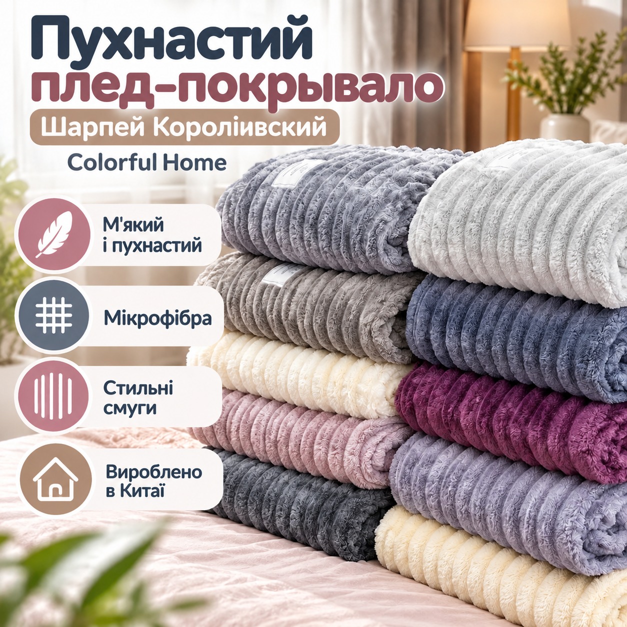 Інфографіка Пухнастий плед-покривало Шарпей Королівський Colorful Hom