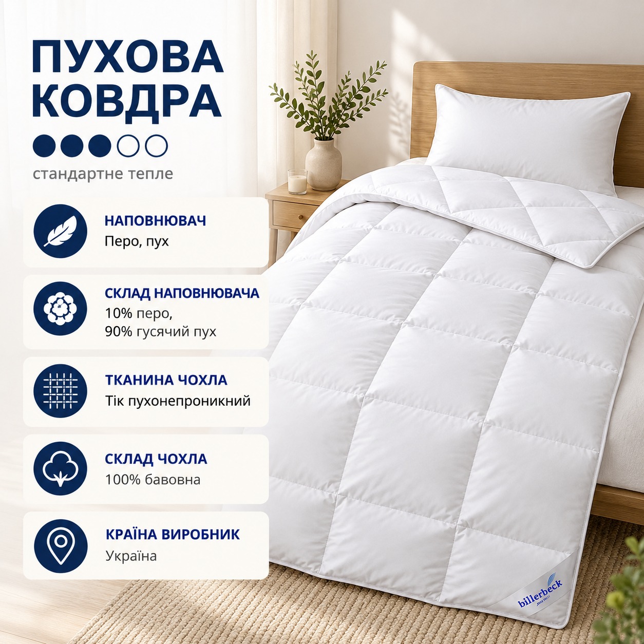 Інфографіка Пухова ковдра Магнолія К0 Billerbeck, Білий