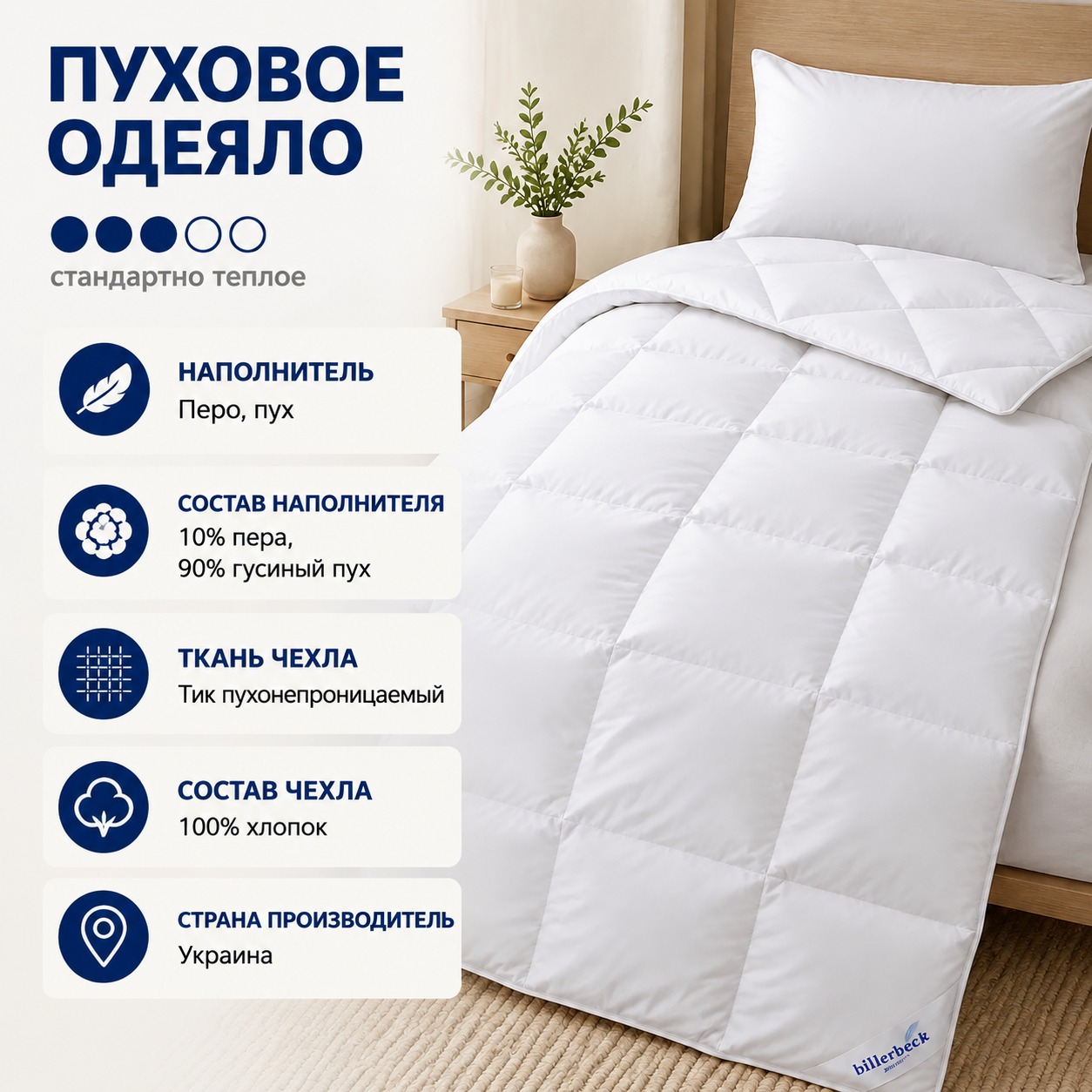 Инфографика Пуховое одеяло Магнолия К0 Billerbeck, Белый
