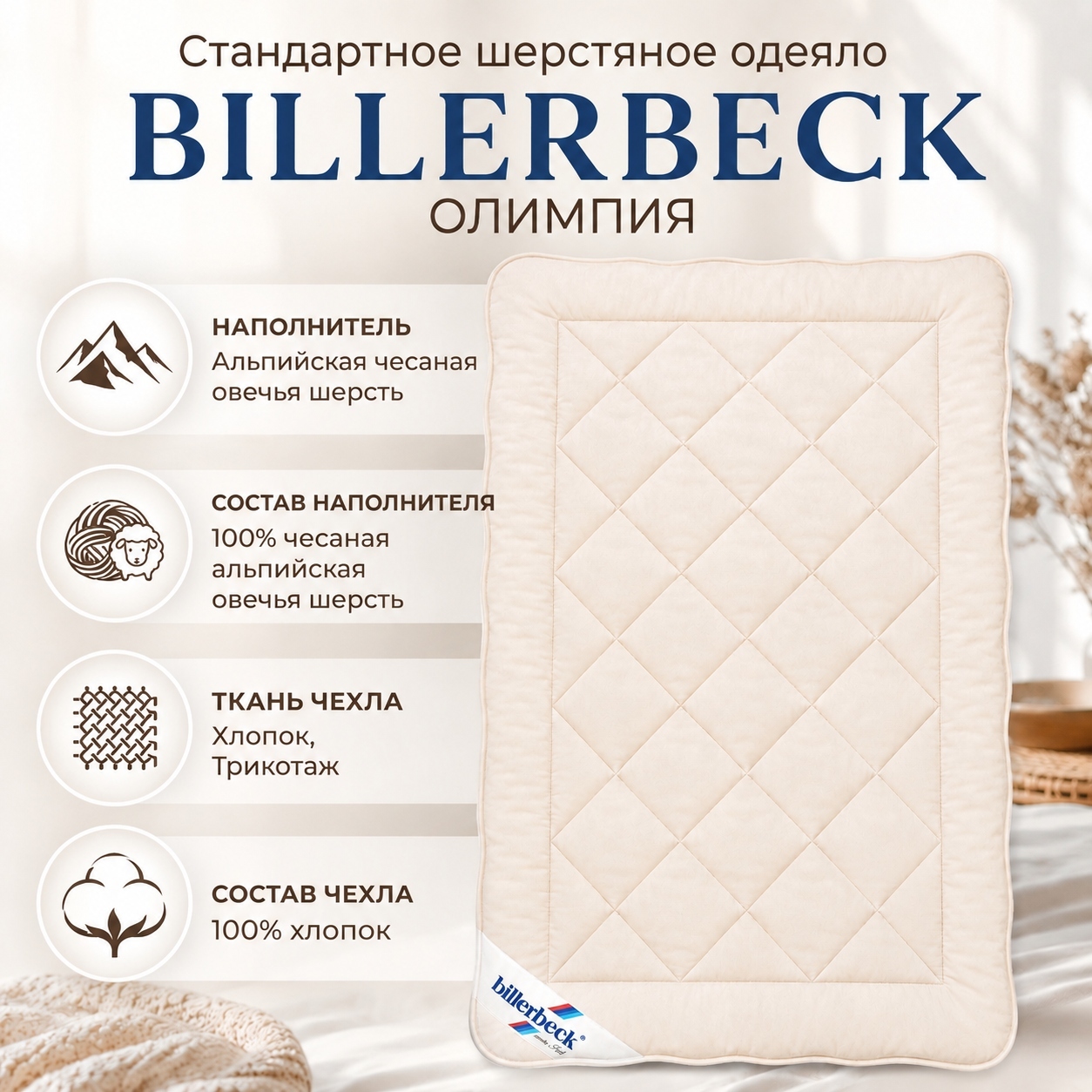 Инфографика Стандартное шерстяное одеяло Billerbeck Олимпия