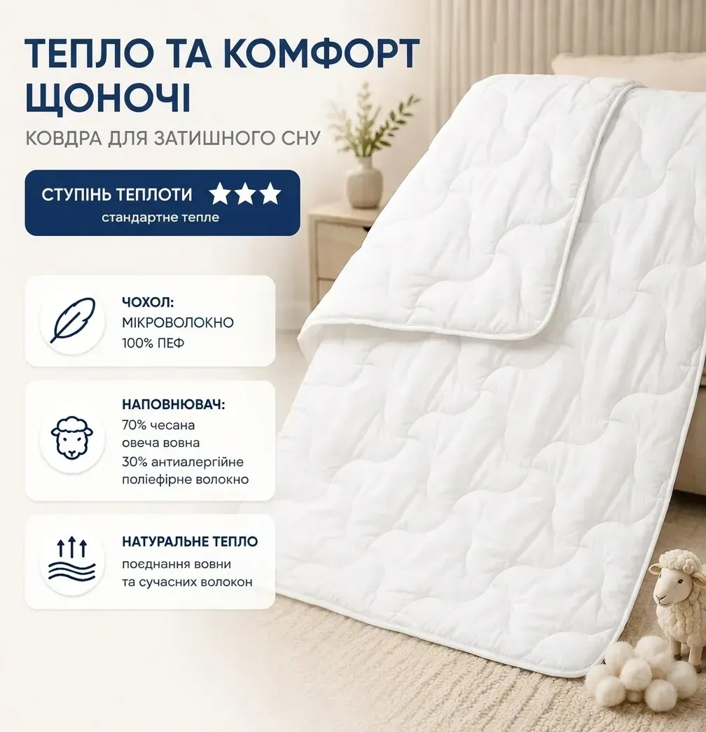 Інфографіка Тепла вовняна ковдра Наталія плюс Billerbeck, Білий