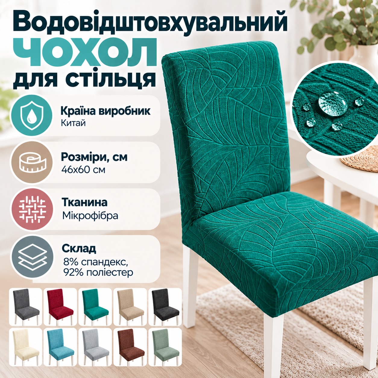 Інфографіка Водовідштовхувальний чохол для стільця