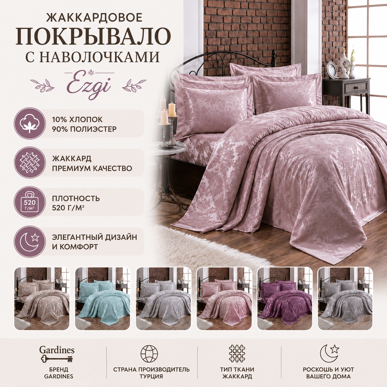 Инфографика Жаккардовое покрывало с наволочками Gardines Ezgi