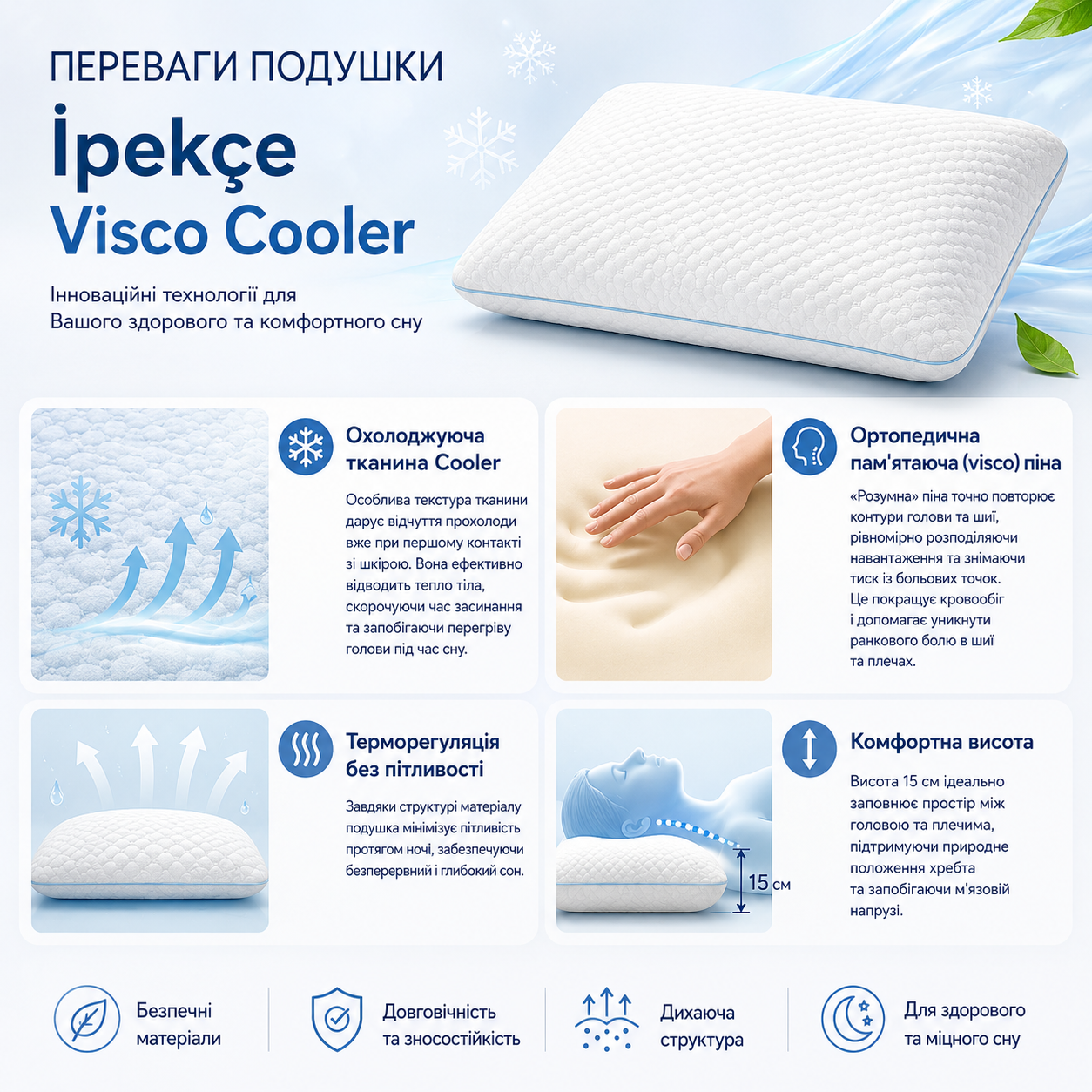 Подушка İpekce Visco Cooler 40x60x15 см