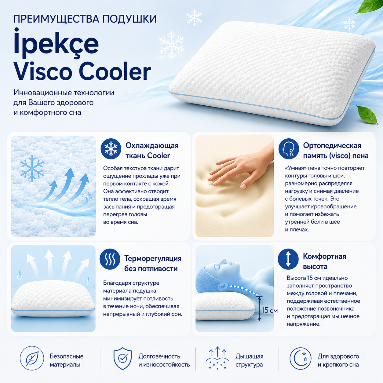 Подушка İpekce Visco Cooler 40x60x15 см